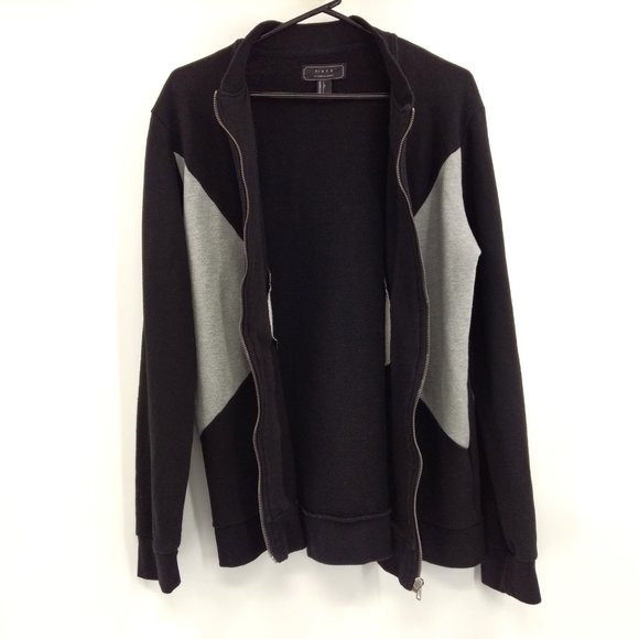 21 MEN Sweater Jacket Men's L Black Gray Full Zip Mock Neck - Picture 4 of 9